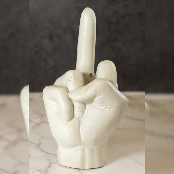 Concrete Middle Finger Ring Holder - Middle Finger Statue - Conversation Piece - White Elephant Gift - Funny Trophy - Loud Home Decor