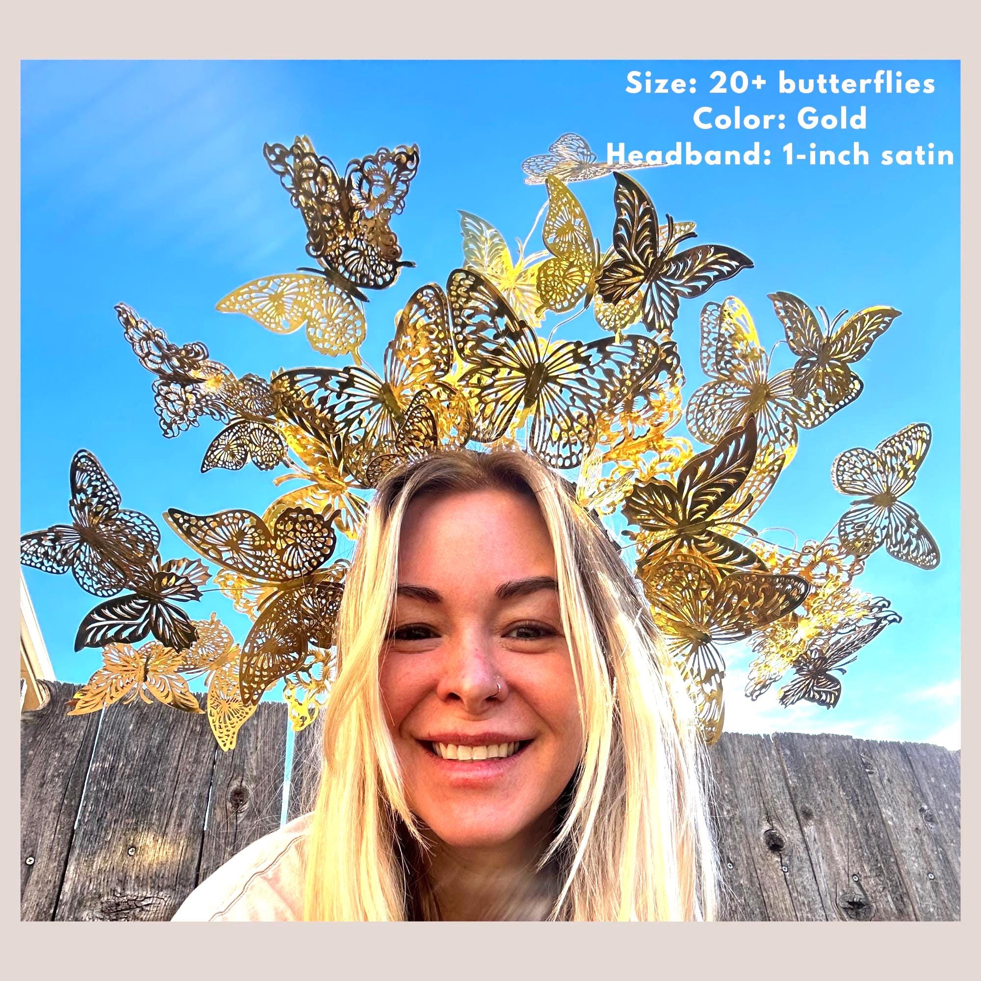 Gold Crystal Butterfly Headband - Women Accessories CAKURE Gold Butterfly Crown Tiara Headband - Goddess  main image 2