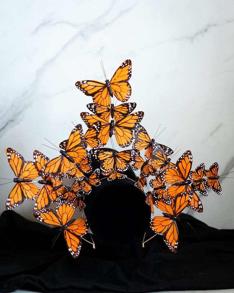 Large orange monarch butterfly crown