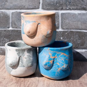 Handmade Artisan Concrete Boob Planter with Drainage Hole