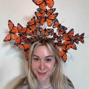 Large orange monarch butterfly crown