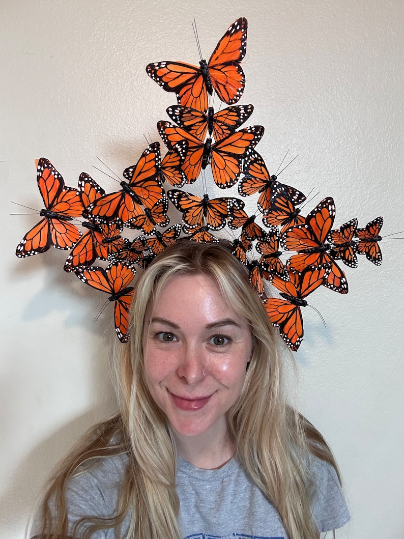Large orange monarch butterfly crown