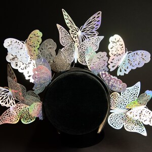 Holographic Butterfly Headpiece Fairy Cottagecore Headband Renaissance Faire Crown Surrealist Festival Crown image 2