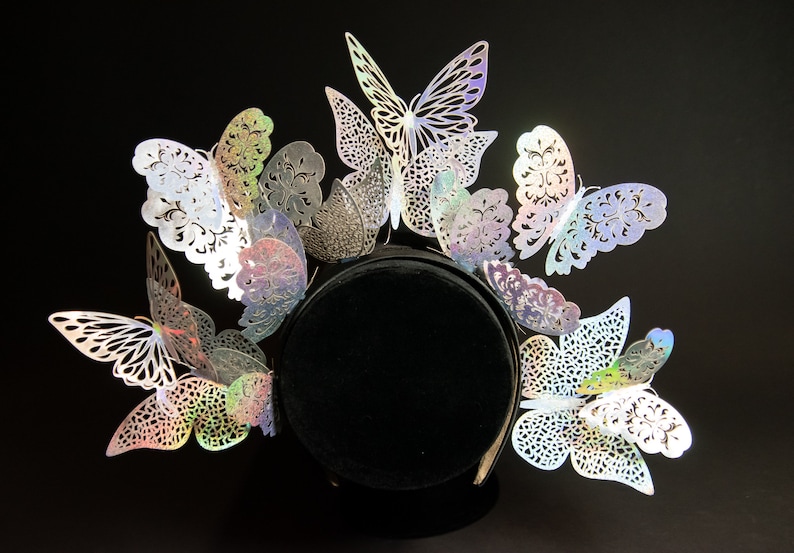 Holographic Butterfly Headpiece Fairy Cottagecore Headband Renaissance Faire Crown Surrealist Festival Crown image 2