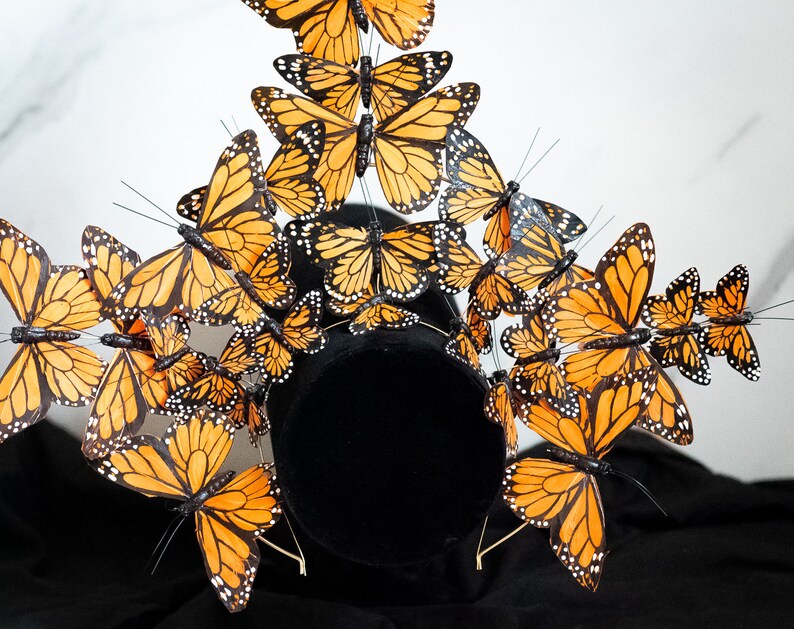 Large orange monarch butterfly crown