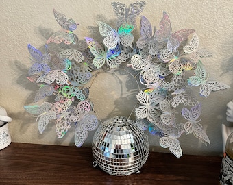 Holografischer schillernder Schmetterlings-Rave-Kopfschmuck – individuelles Schmetterlings-Stirnband für Mardi Gras, Karneval, Quinceaneras, Fotoshootings
