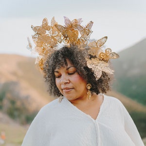 Large Gold Butterfly Halo Crown -  Festival Headpiece - Photoshoot Accessory - Carnival Costume - Celebration of Life - Cute Fascinator Hat