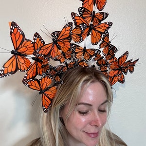 Large orange monarch butterfly crown