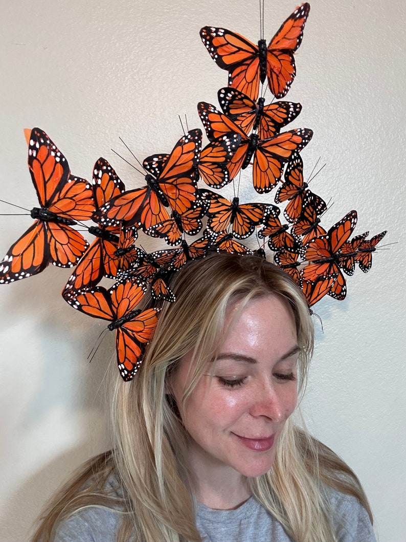 Large orange monarch butterfly crown