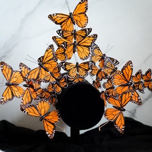 Large orange monarch butterfly crown