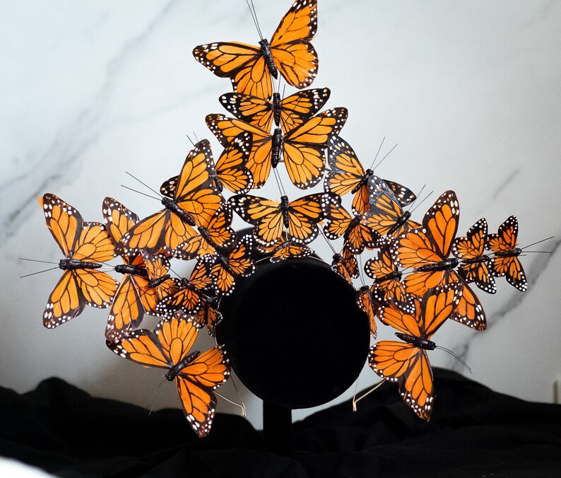 Large orange monarch butterfly crown