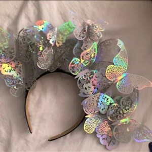 Holographic Butterfly Headpiece Fairy Cottagecore Headband Renaissance Faire Crown Surrealist Festival Crown image 5