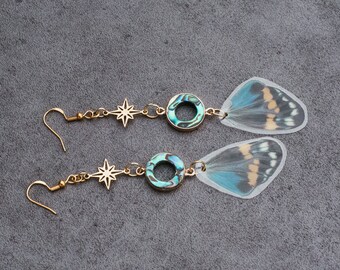 Real Butterfly Wing and Abalone Shell Handmade Earrings - Hypoallergenic and Lightweight - Perfect Gift for Her