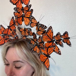 Large orange monarch butterfly crown