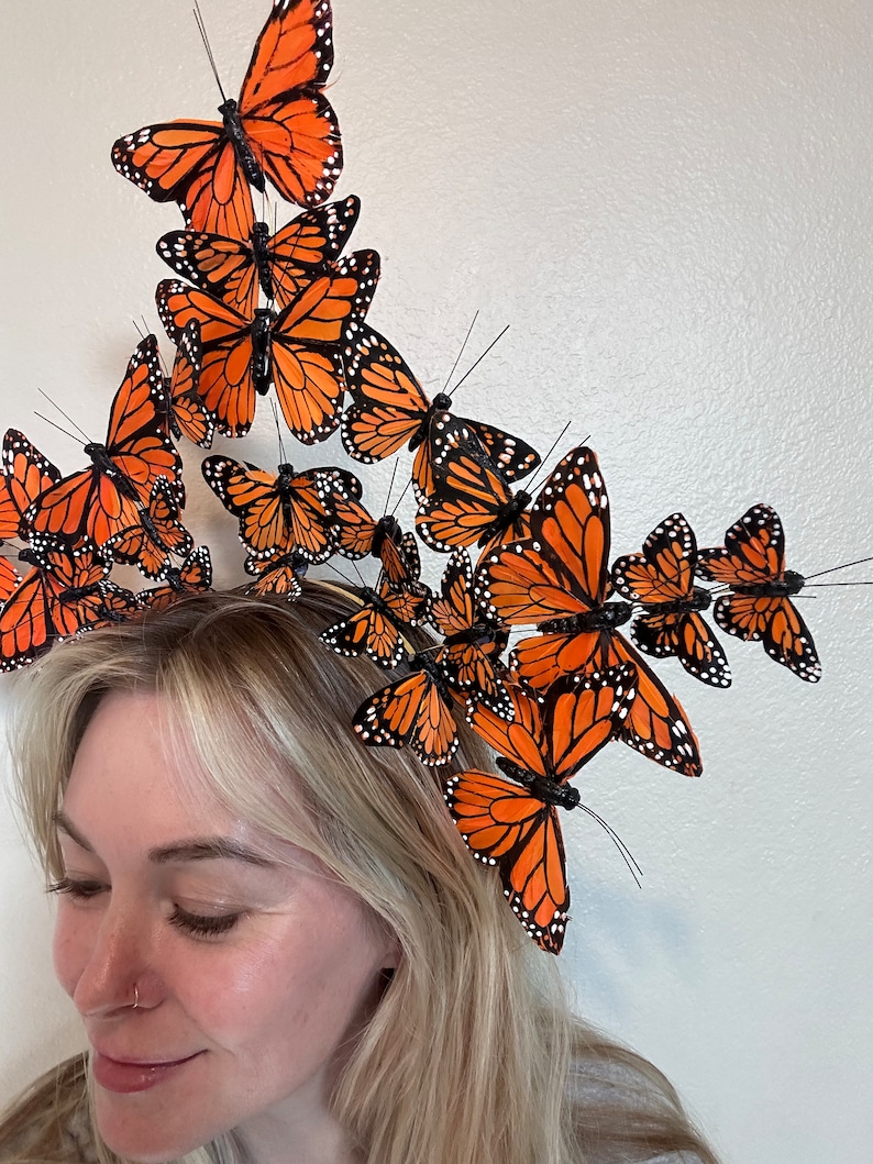 Large orange monarch butterfly crown