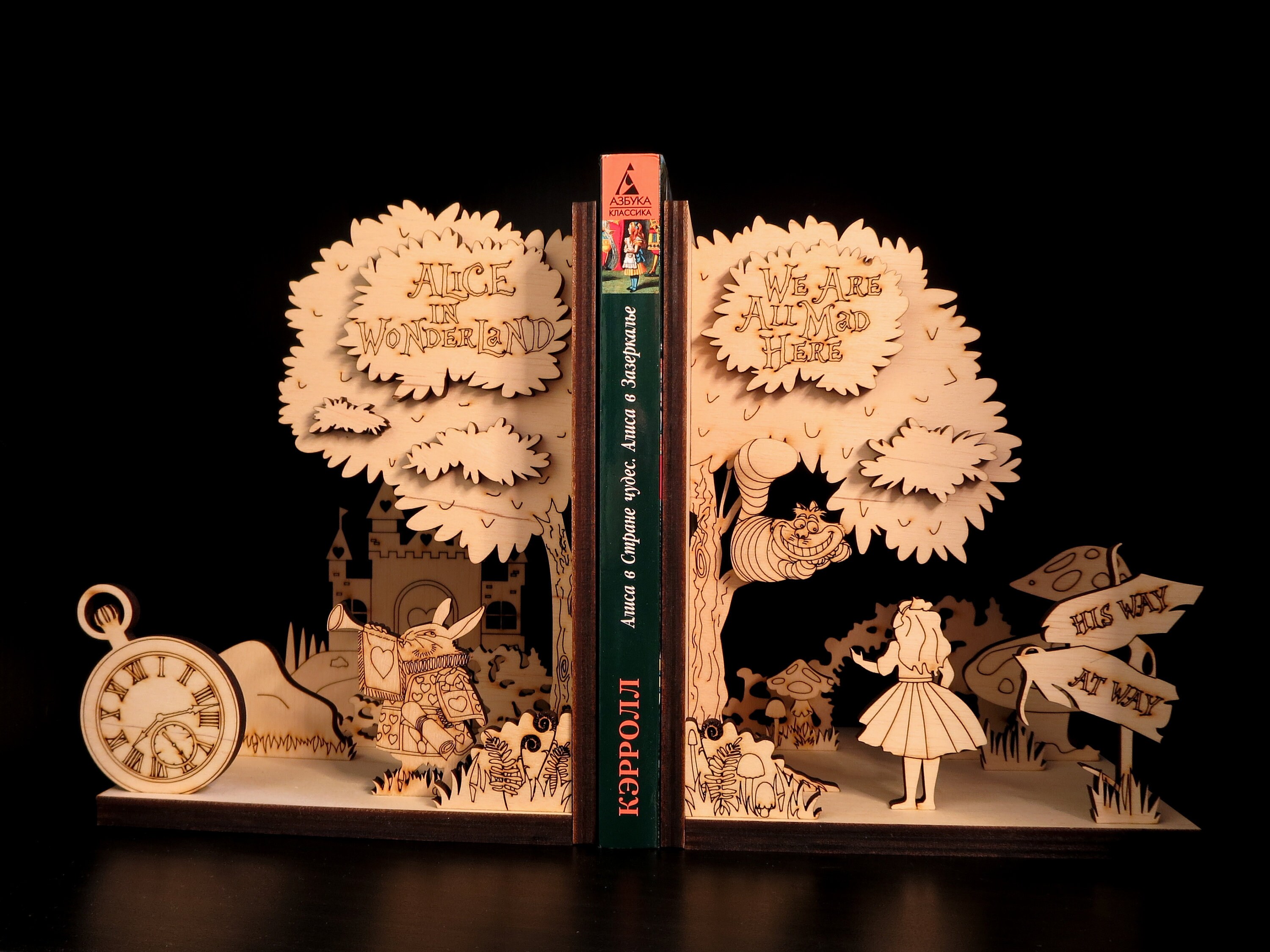 Alice Wood bookends Wooden book end Insert Shelf Book nook Etsy