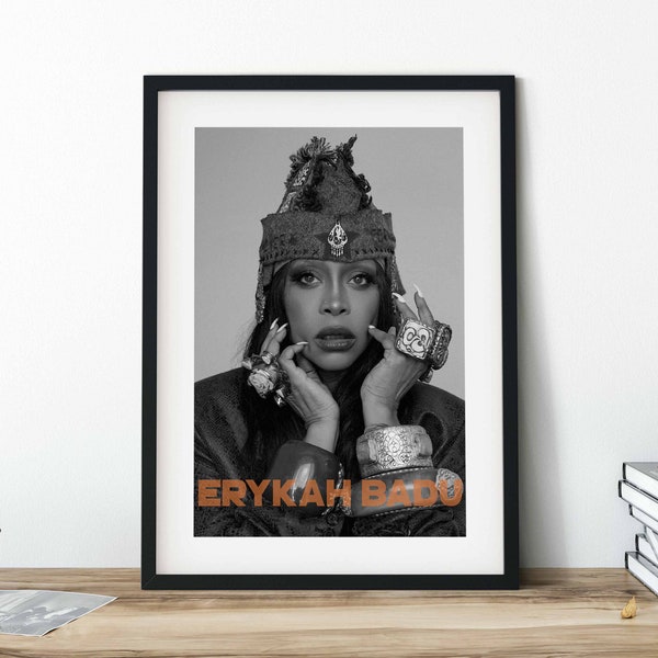 Erykah Badu Black and White Poster Print | Wall Art | Wall Decor |  Home Decor | Satin Photo Paper | Canvas Print |