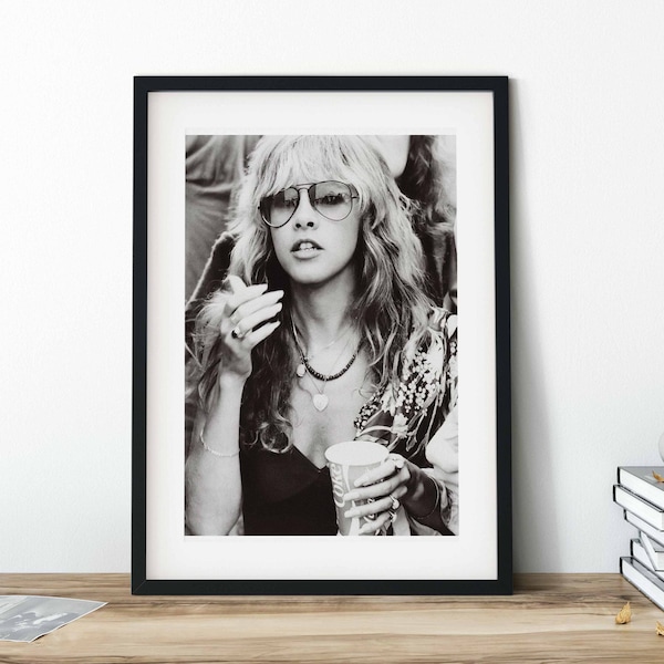 Stevie Nicks B&W Vintage Poster Print | Wall Art | Wall Decor | Retro Poster | Home Decor | Satin Photo Print | Canvas Print |