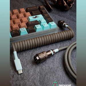 Copper Themed Custom Coiled Keyboard Cable With Antique Copper Style Aviator | Made to Order USB Cable For Mechanical Keyboards