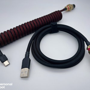 Samurai Themed Custom Coiled Keyboard Cable With Gold Coloured Aviator | Made to Order USB Cable For Mechanical Keyboards