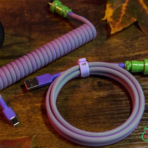 Terror Themed Custom Coiled Keyboard Cable | Purple + Green With Green Coloured Aviator | Made to Order USB Cable For Mechanical Keyboards