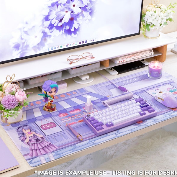 Cookie in Paris Deskmat | Kawaii Pastel Purple Lavender Design | For Gaming | For PC Setup