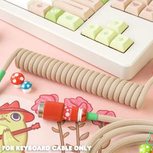 Nature Witch Themed Custom Coiled Keyboard Cable | Beige With Red Aviator | Cottage Core | Made to Order USB Cable For Mechanical Keyboards