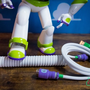 Space Toy Themed Custom Coiled Keyboard Cable | White With Purple Aviator and Green Accents | Made to Order USB Cable