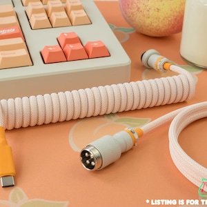 Peaches n Cream Themed Custom Coiled Keyboard Cable | Pastel Orange With Cream Aviator | Made to Order USB Cable For Mechanical Keyboards