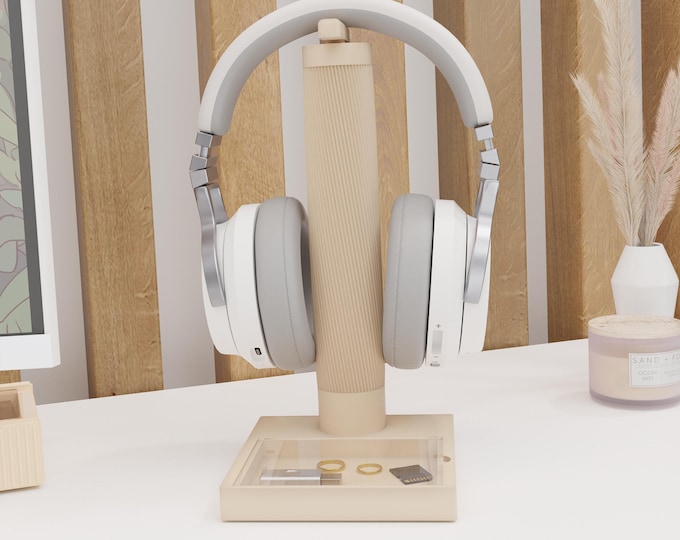 Cradle Headphone Stand – Built-In Storage Tray with Acrylic Lid, Multiple Colours