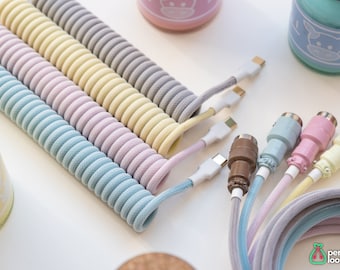 Pastel Milk Themed Custom Coiled Keyboard Cables With Pastel Coloured Aviators | Made to Order USB Cable For Mechanical Keyboards