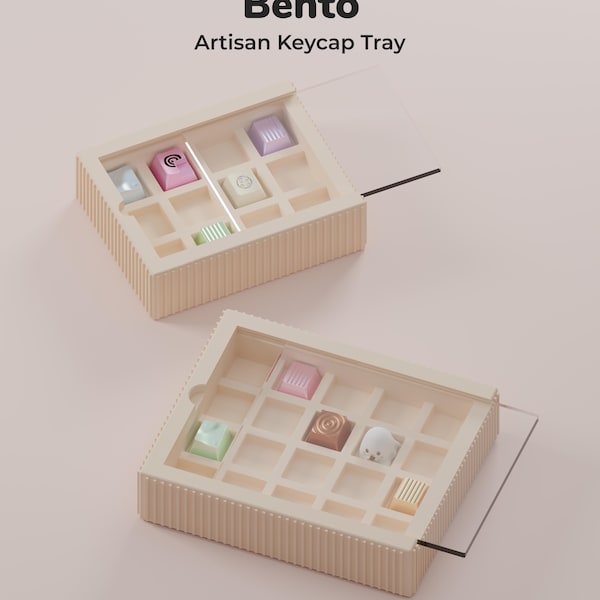 Bento Artisan Keycap Tray with Stand and Lid – Display Box for 12 or 20 Keycaps