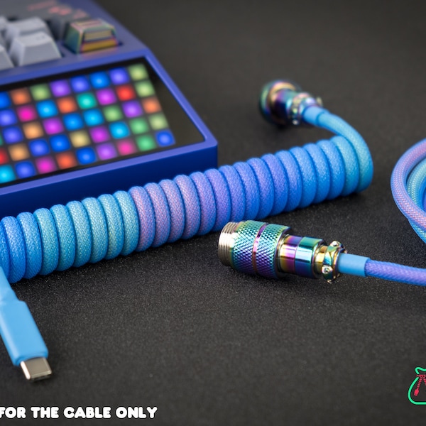 Nebula Custom Keyboard Cable With Metallic Rainbow PVD Style Coated Aviator | Made to Order USB Cable For Mechanical Keyboards