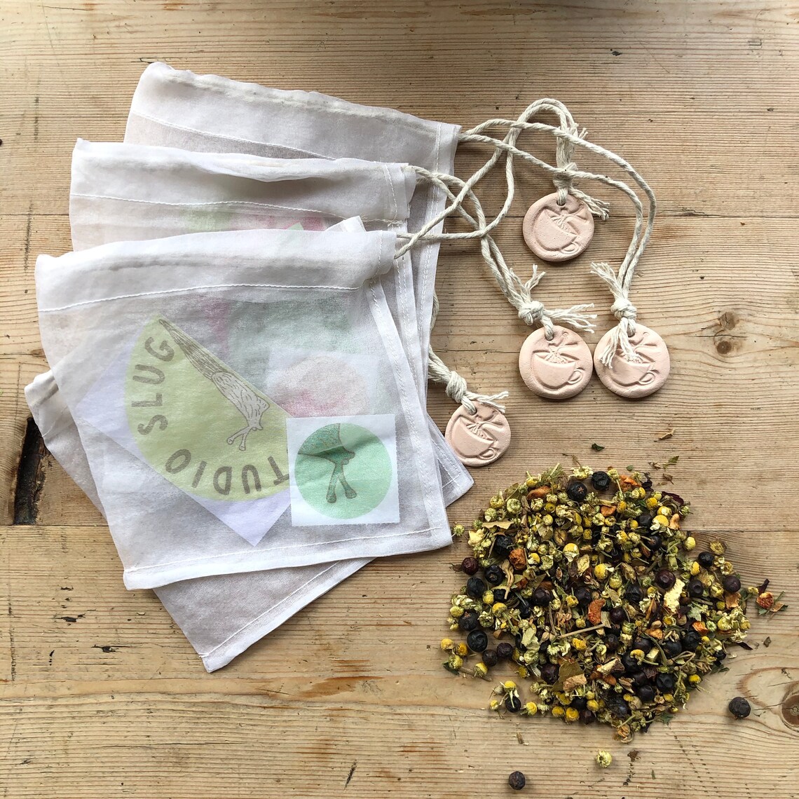Handmade Reusable Drawstring Tea Bag in Organic Silk by Studio Slug