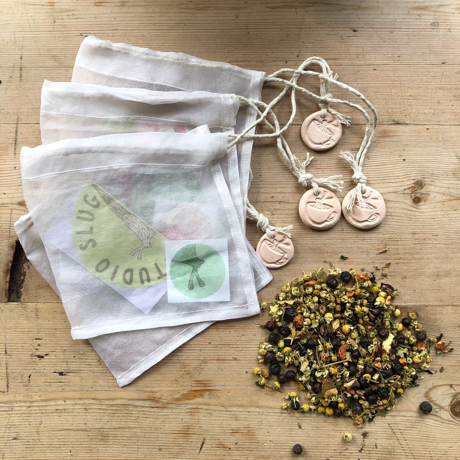 Handmade Reusable Drawstring Tea Bag in Organic Silk by Studio Slug