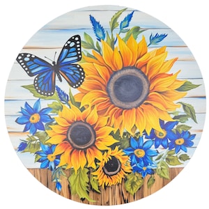 Sunflower Wreath w Butterfly|Handmade Floral Wreath|Summer Door Decor|Sunflower and Butterfly Decor|Bright Yellow Sunflowers|Outdoor Wreath
