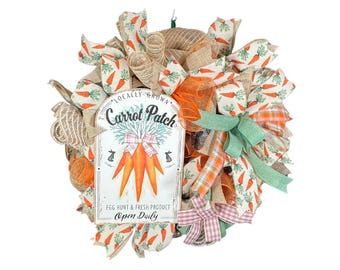 Charming Spring Carrot Patch Burlap Wreath - Handcrafted Rustic Farmhouse Door Decor