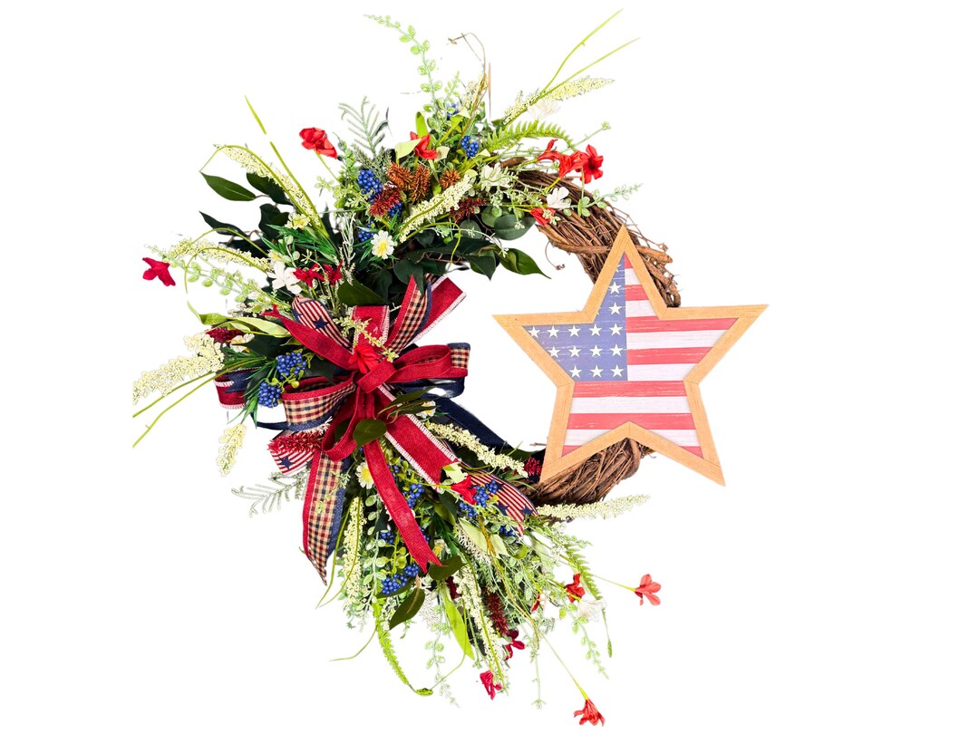 Patriotic Americana Wreath for Front Door – 4th of July Grapevine ...