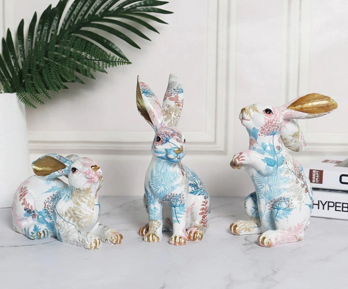 MD-11128 Nordic Resin Color Rabbit Sculpture Ornaments Home | Etsy