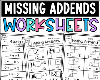 Missing Addend Worksheets: Dominoes, Part- Part- Whole, and Equation Sheets for First and Second Graders Printable PDF