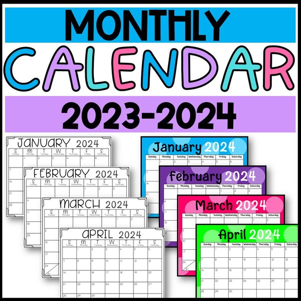 2023 and 2024 Monthly Calendar Printable: Full Year Digital File