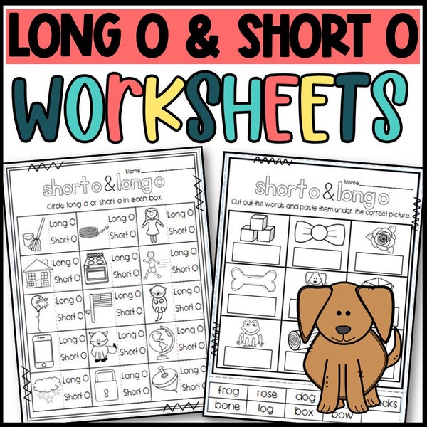 Long O and Short O Worksheets: Cut and Paste Sorts, Cloze, Read and Draw 35 Pages Instant Download First Grade Kindergarten Homeschool