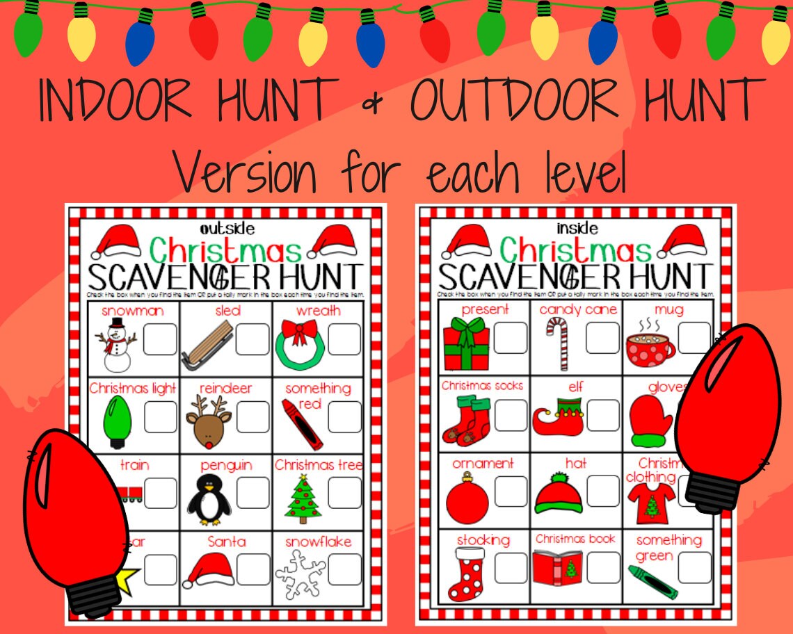 Christmas Scavenger Hunt Printable: Indoor and Outdoor Versions - Etsy
