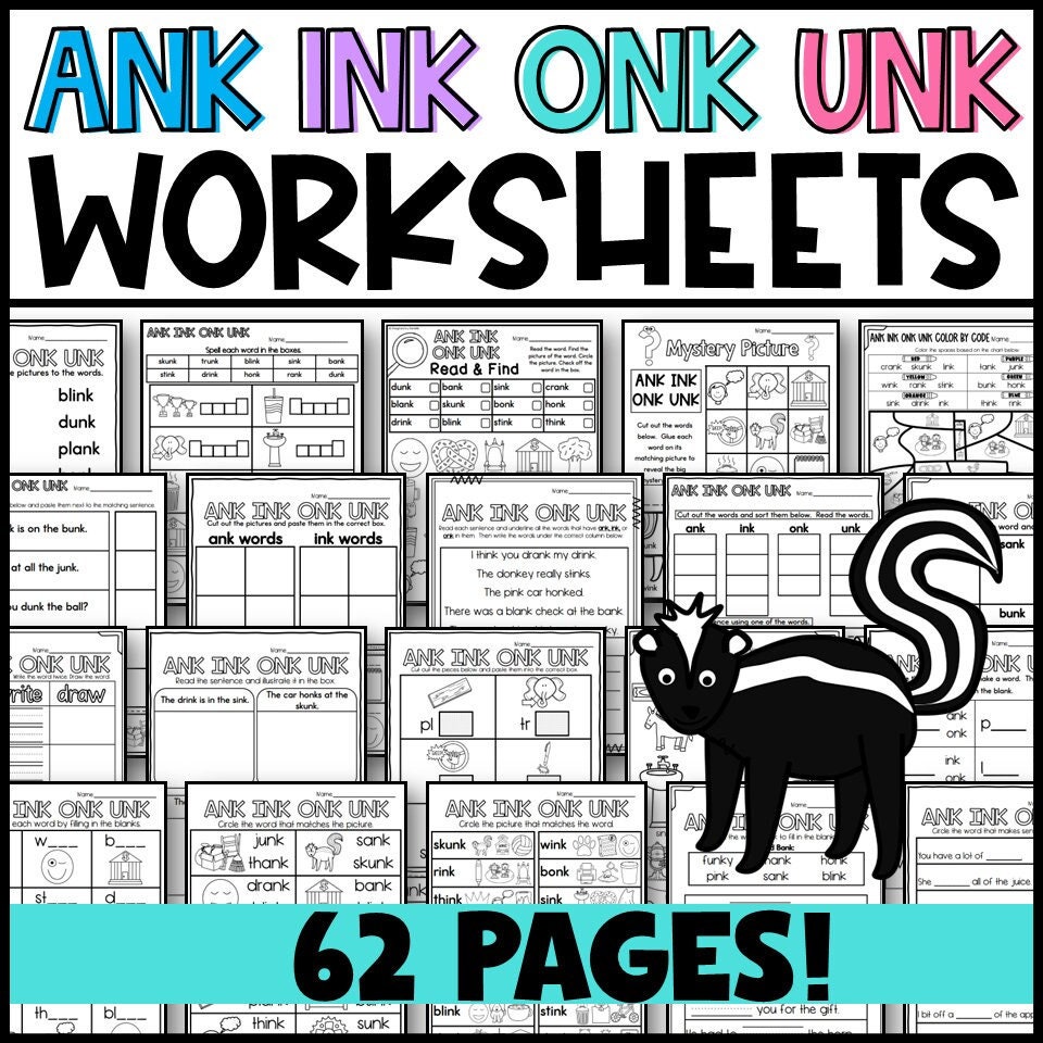 Ank Ink Onk and Unk Worksheets: Cut and Paste Sorts Cloze Read Ank Ink Onk and Unk Worksheets: Cut and Paste Sorts Cloze Read