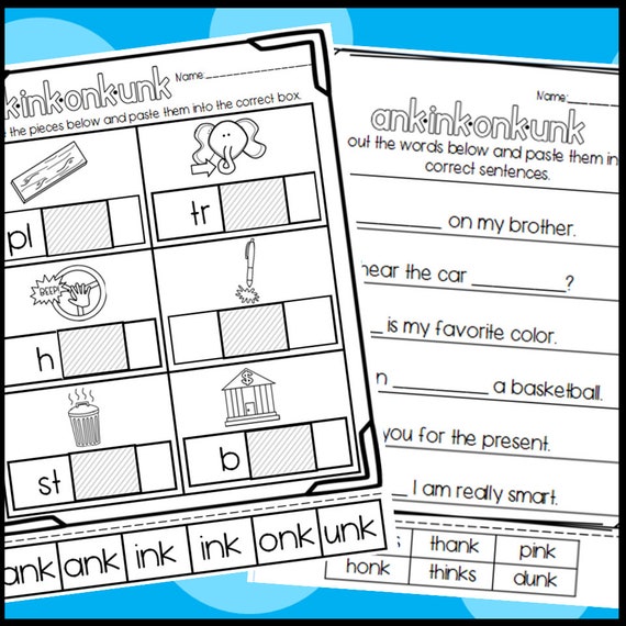 Ank Ink Onk and Unk Worksheets: Cut and Paste Sorts Cloze - Etsy Israel ank-ink-onk-and-unk-worksheets-cut-and-paste-sorts-cloze-etsy-israel
