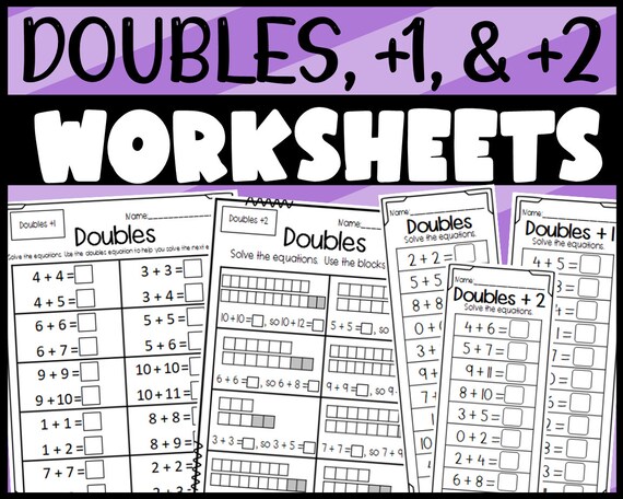 doubles doubles plus 1 and doubles plus 2 worksheets first etsy