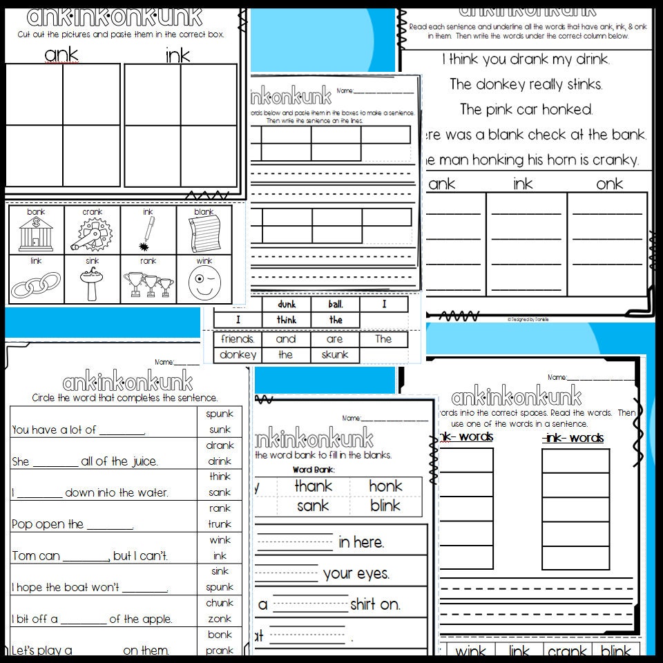 Ank Ink Onk and Unk Worksheets: Cut and Paste Sorts Cloze Etsy Ank Ink Onk and Unk Worksheets: Cut and Paste Sorts Cloze Etsy
