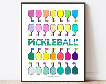 Pickleball Wandkunst Druck: Buntes Paddel Design