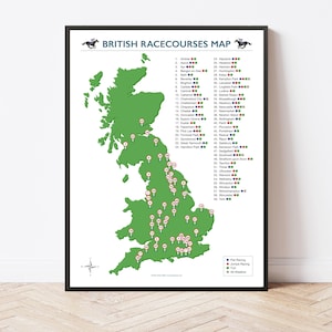 Kaart Britse renbaan - cadeau paardenraces - afdruk - poster