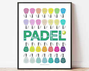 Padel Tennis Wand-Kunstdruck: Bunte Schläger Poster
